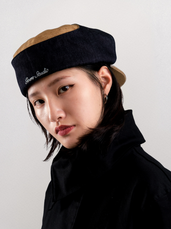 122 Goers Studio Bennett Denim Hat in Beige & Black