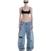 STRESSMAMA Ssma Distressed Raw Hem Jeans 牛仔褲(藍)