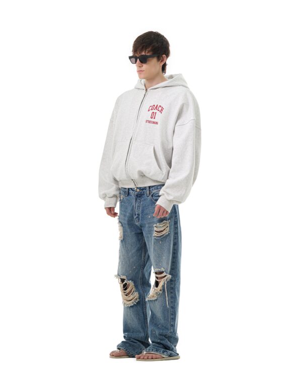STRESSMAMA Fw25 Pt University Zip Hoodie 帽T(灰)