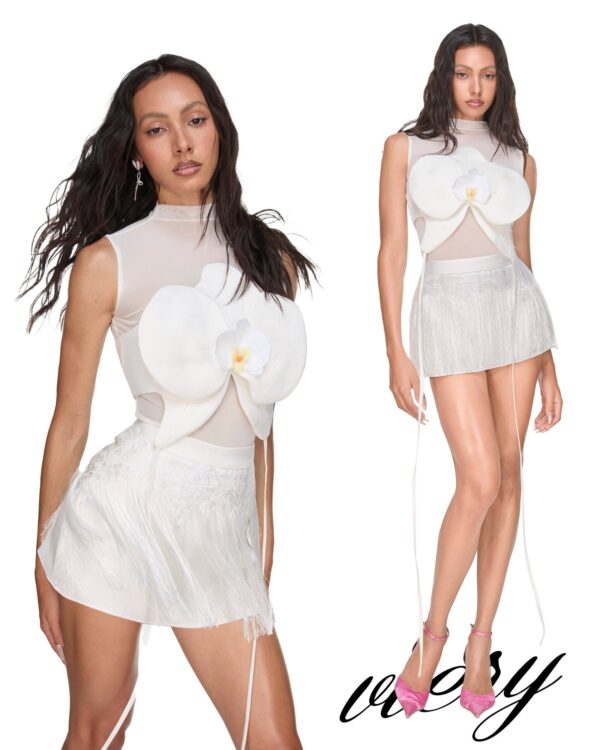 VIERY｜Fringed Lace Miniskirt