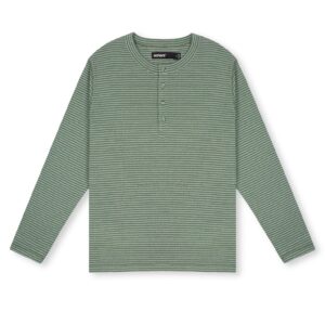 HOWS｜Striped Henley LONG Sleeve T-shirt / MOSS