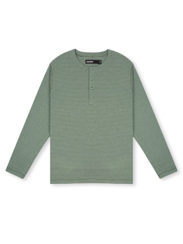 HOWS｜Striped Henley LONG Sleeve T-shirt / MOSS