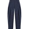 HOWS｜Silent Structure Pleated Pants WITH BELT / Striped NAVY