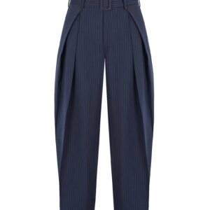 HOWS｜Silent Structure Pleated Pants WITH BELT / Striped NAVY