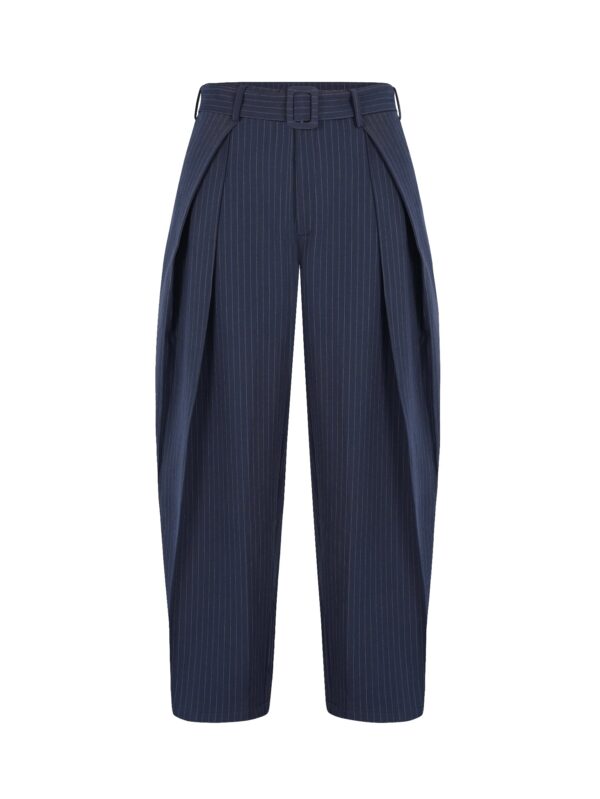 HOWS｜Silent Structure Pleated Pants WITH BELT / Striped NAVY