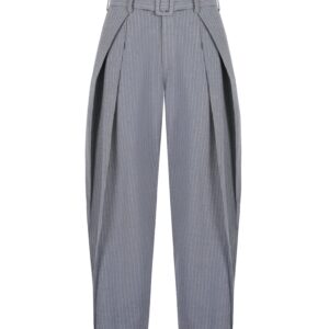 HOWS｜Silent Structure Pleated Pants WITH BELT / Striped GREY