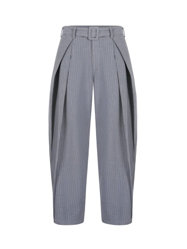 HOWS｜Silent Structure Pleated Pants WITH BELT / Striped GREY