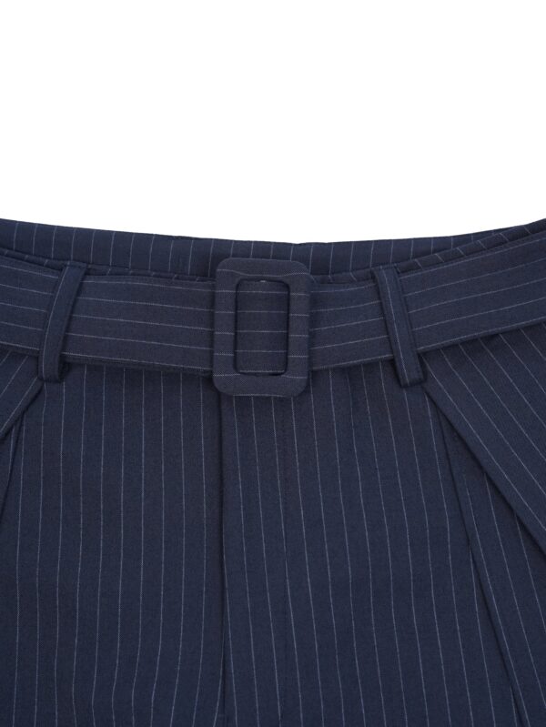 HOWS｜Silent Structure Pleated Pants WITH BELT / Striped NAVY