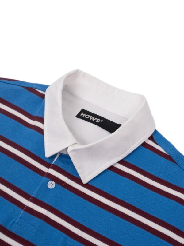 HOWS｜OLD School Striped LONG Sleeve POLO / NAVY X White