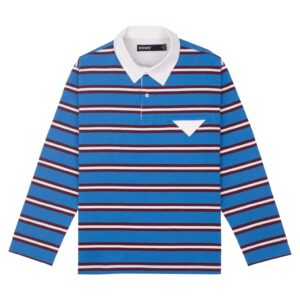 HOWS｜OLD School Striped LONG Sleeve POLO / NAVY X White