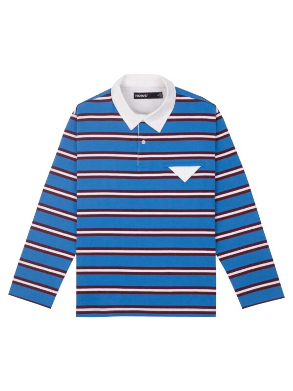 HOWS｜OLD School Striped LONG Sleeve POLO / NAVY X White