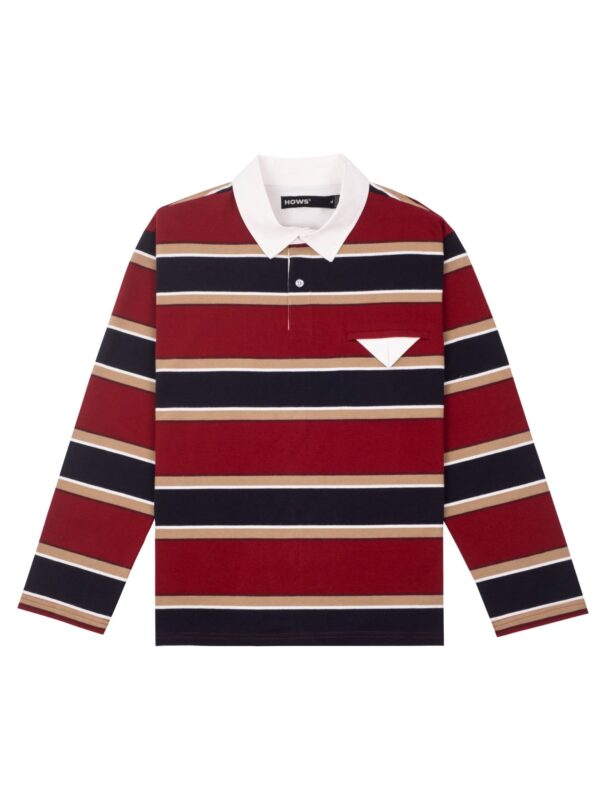 HOWS｜OLD School Striped LONG Sleeve POLO / RED X NAVY