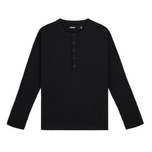 HOWS｜Waffle LONG Sleeve Henley / Black