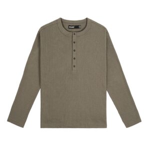 HOWS｜Waffle LONG Sleeve Henley / MOSS