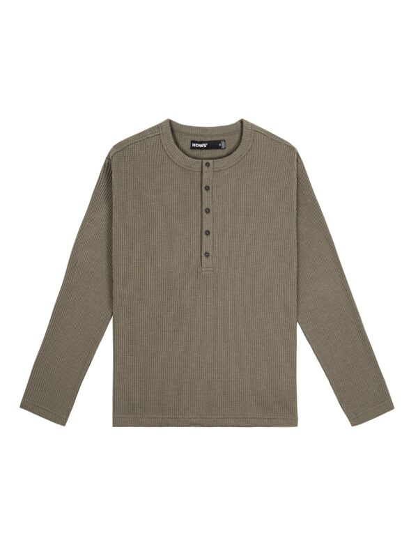 HOWS｜Waffle LONG Sleeve Henley / MOSS