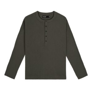 HOWS｜Waffle LONG Sleeve Henley / DARK MOSS