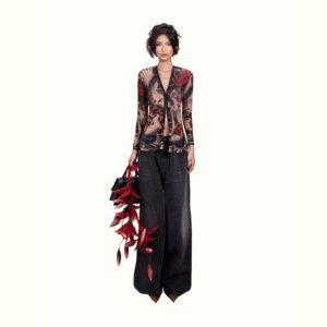 Duc Studio RED FLORAL CRANE BIRD TATTOO BA BA SHIRT