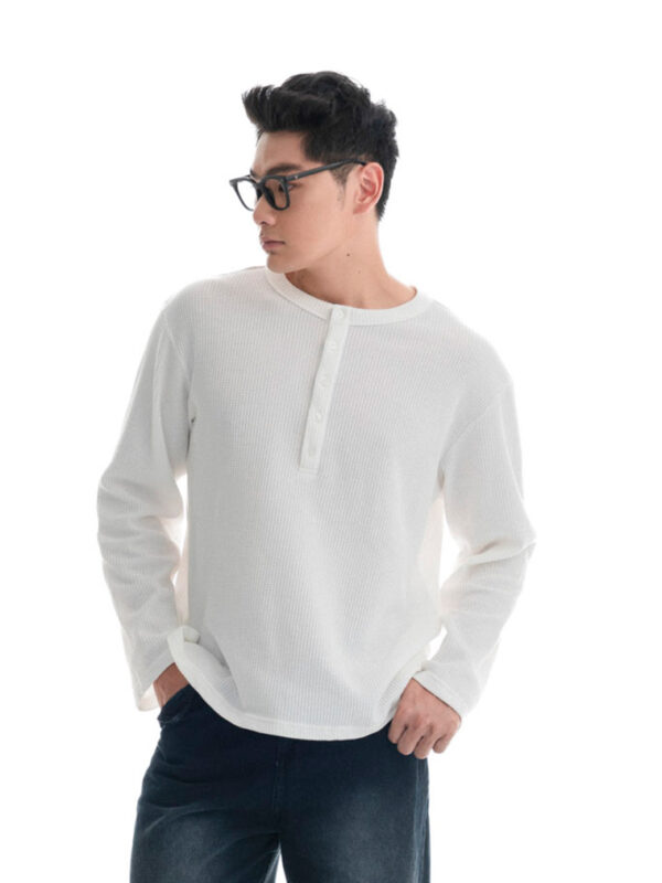 HOWS｜Waffle LONG Sleeve Henley / White