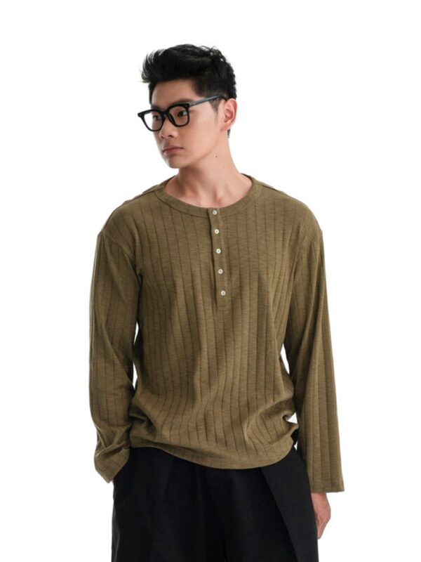 HOWS｜Fitted LONG Sleeve Henley T-shirt / MOSS