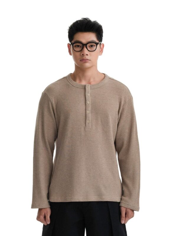 HOWS｜Waffle LONG Sleeve Henley / Camel