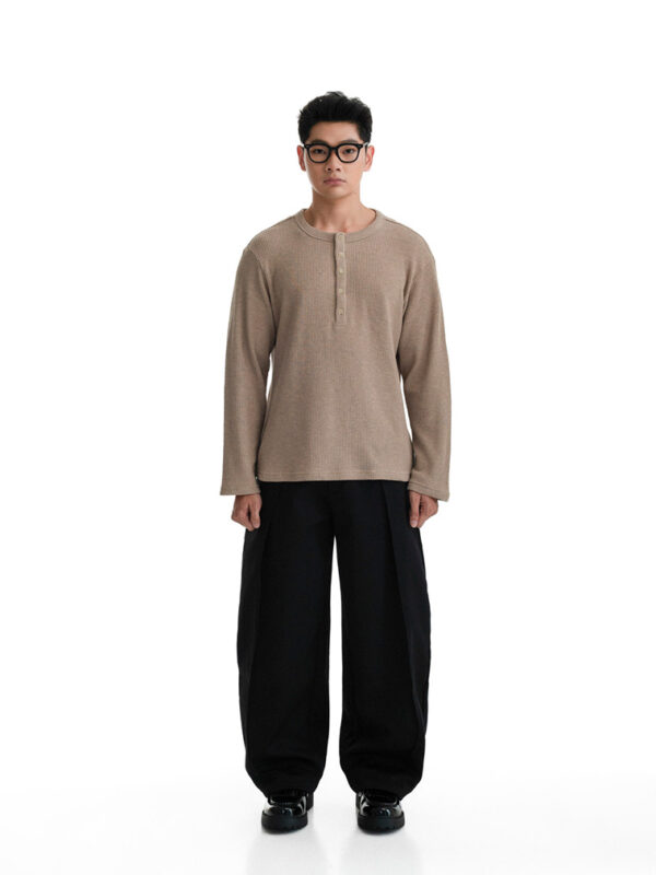 HOWS｜Waffle LONG Sleeve Henley / Camel