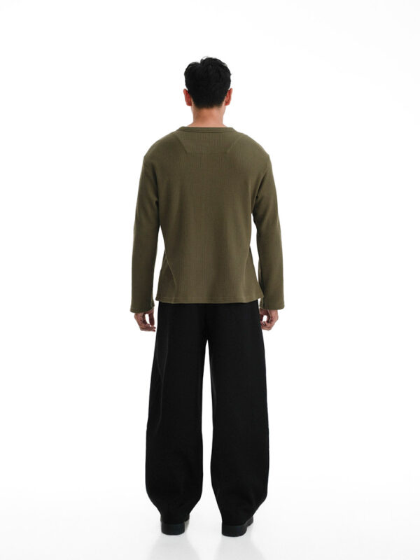 HOWS｜Waffle LONG Sleeve Henley / MOSS