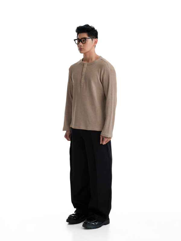 HOWS｜Waffle LONG Sleeve Henley / Camel