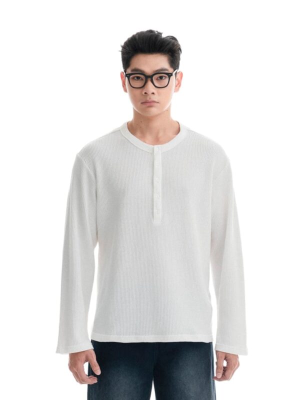 HOWS｜Waffle LONG Sleeve Henley / White