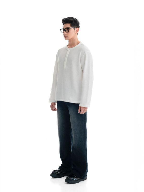 HOWS｜Waffle LONG Sleeve Henley / White