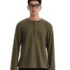 HOWS｜Waffle LONG Sleeve Henley / MOSS