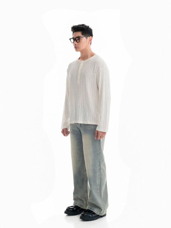 HOWS｜Fitted LONG Sleeve Henley T-shirt / Cream