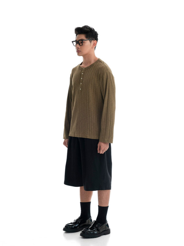 HOWS｜Fitted LONG Sleeve Henley T-shirt / MOSS