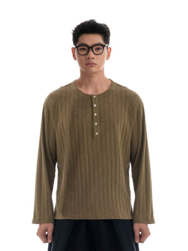 HOWS｜Fitted LONG Sleeve Henley T-shirt / MOSS