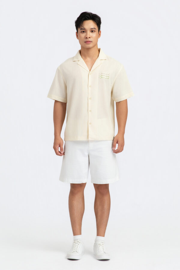 COUPLETX｜Shirt Tay Ngắn Nam Relax Linen Green Luck