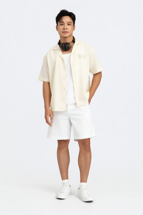 COUPLETX｜Shirt Tay Ngắn Nam Relax Linen Green Luck