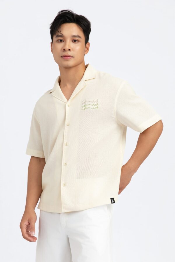 COUPLETX｜Shirt Tay Ngắn Nam Relax Linen Green Luck
