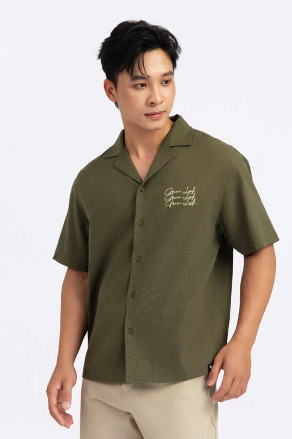 COUPLETX｜Shirt Tay Ngắn Nam Relax Linen Green Luck