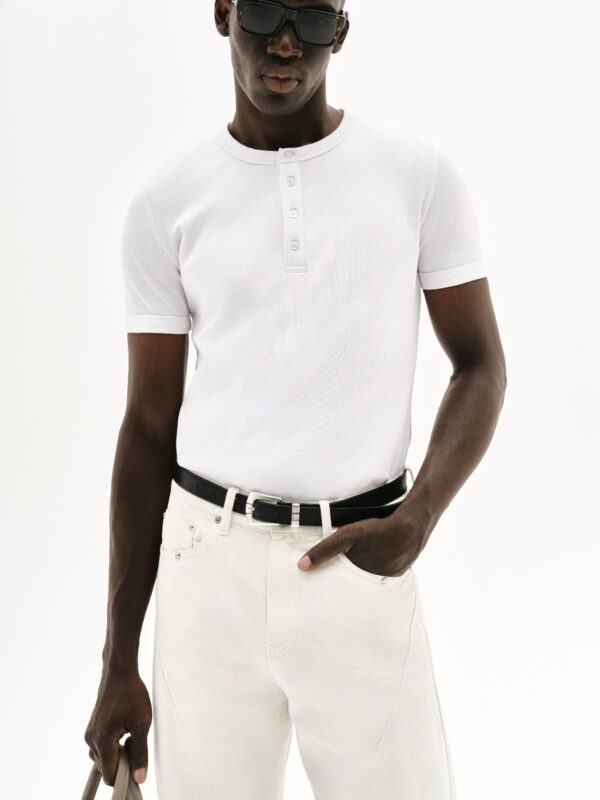 MAVERIK STUDIO｜MAVERIK® BUTTON RIB SLIM FIT T-SHIRT ( WHITE )