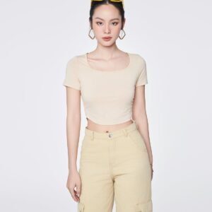 COUPLETX｜Tee Nữ Croptop Banana Kiểu Nhún Sườn