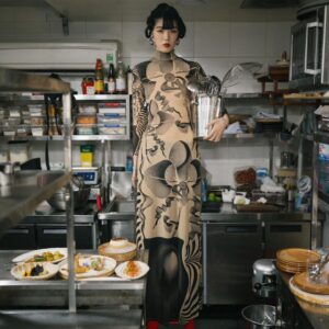 Duc Studio ZION NUDE FLOWER TATTOO DRESS