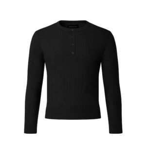 MAVERIK STUDIO｜MAVERIK® BUTTON RIB SLIM FIT LONGSLEEVE T-SHIRT ( BLACK )