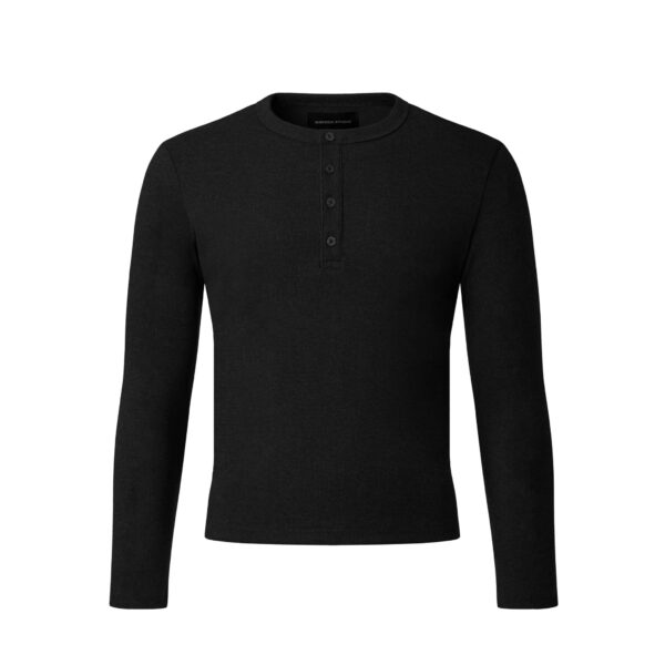 MAVERIK STUDIO｜MAVERIK® BUTTON RIB SLIM FIT LONGSLEEVE T-SHIRT ( BLACK )